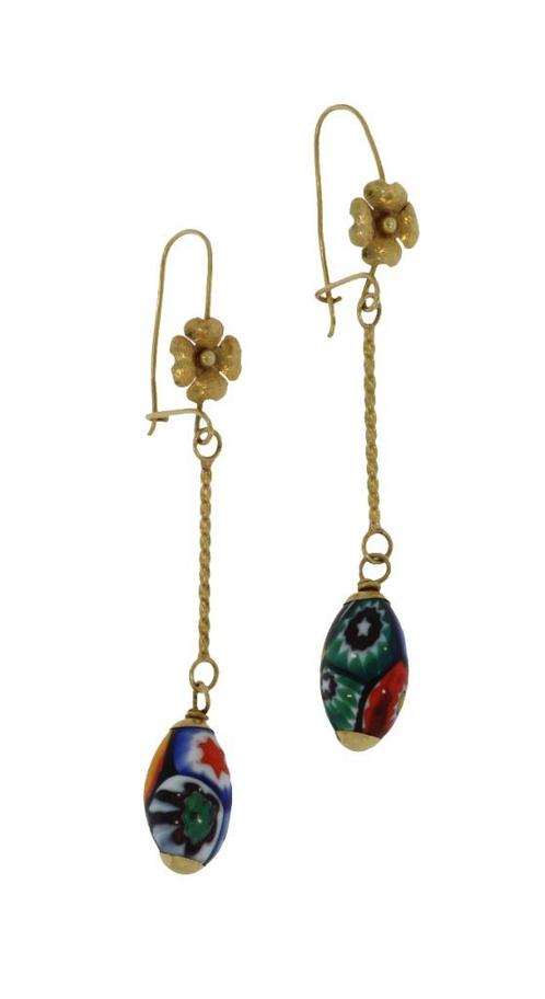 Venetiaans glas 18 karaats gouden dames oorbellen handmade, Sieraden, Tassen en Uiterlijk, Antieke sieraden, Oorbellen, Goud, Met edelsteen