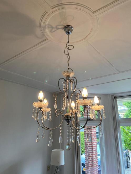 Kroonluchter, staal en glas, Huis en Inrichting, Lampen | Kroonluchters, Zo goed als nieuw, Glas, Metaal, Ophalen