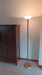 Goudkleurige staande lamp met dimmer & glazen kap, Huis en Inrichting, Lampen | Vloerlampen, Ophalen, Klassiek, Zo goed als nieuw
