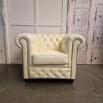 Chesterfield fauteuil vanille , 100% rundleder, Ophalen of Verzenden, Zo goed als nieuw, 75 tot 100 cm