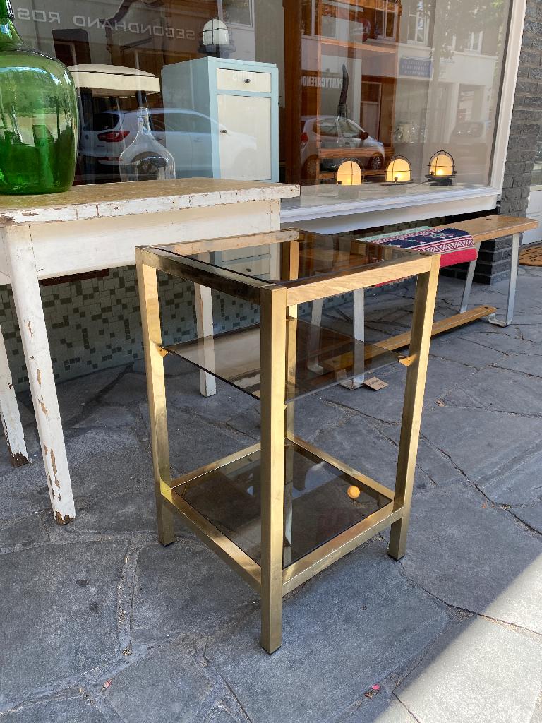 SALE: Hollywood bijzettafel, vintage etagère rookglas, Ophalen