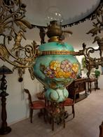 een originele antieke olielamp  met Majolica oliepot., Antiek en Kunst, Antiek | Lampen, Ophalen of Verzenden
