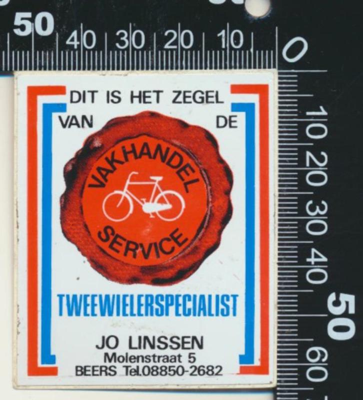 Sticker: Tweewielerspecialist Jo Linssen - Beers, Verzamelen, Stickers, Zo goed als nieuw, Bedrijf of Vereniging, Ophalen of Verzenden