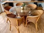 Rotan tuinset Ronde Eettafel set met 5 stoelen, Huis en Inrichting, Tafels | Eettafels, Ophalen, Zo goed als nieuw, Rond, 100 tot 150 cm