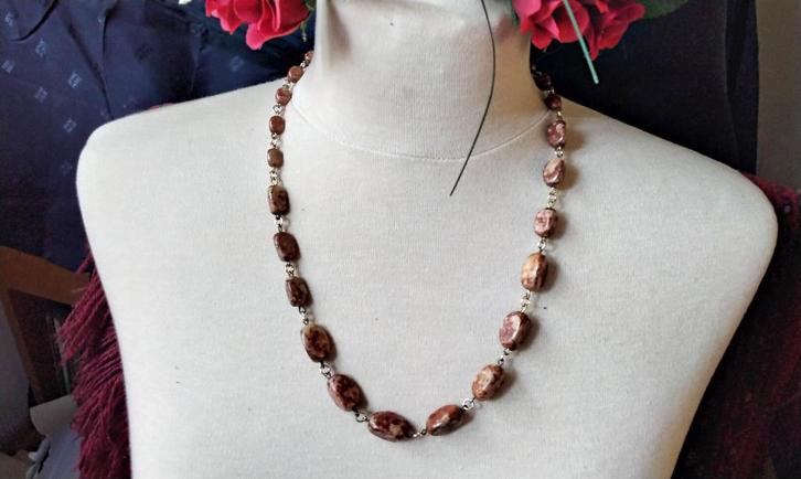 Prachtige Vintage Ketting Jade Mookaiet Rust Balans Immuun, Sieraden, Tassen en Uiterlijk, Kettingen, Zo goed als nieuw, Steen of Mineraal