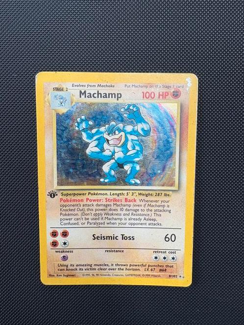 Machamp pokemon base set holo 8/102, Hobby en Vrije tijd, Verzamelkaartspellen | Pokémon, Zo goed als nieuw, Losse kaart, Ophalen of Verzenden