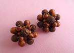 jwg Vintage 60s bruin hout houten kralen oorbellen clips, Sieraden, Tassen en Uiterlijk, Antieke sieraden, Verzenden, Overige materialen