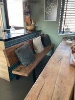 Eettafel bank boomstam hout erg mooi, Ophalen, 200 cm of meer, Zo goed als nieuw, Vijf personen of meer