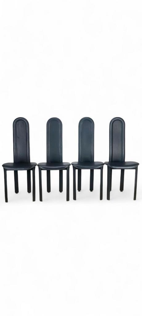 Italiaans design eetkamerstoelen 1980s, Huis en Inrichting, Stoelen, Gebruikt, Vier, Zwart, Ophalen