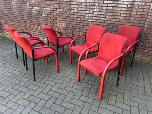 6x Leolux Cimaronne eetkamerstoelen rood., Huis en Inrichting, Stoelen, Zo goed als nieuw, Vijf, Zes of meer stoelen, Leer, Metaal