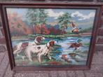 Vintage geborduurd schilderij jacht, Antiek en Kunst, Kunst | Schilderijen | Klassiek, Ophalen of Verzenden