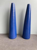 Ikea vaasjes blauw geribbeld, Minder dan 50 cm, Glas, Blauw, Ophalen of Verzenden