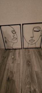 2 zwart stalen wanddecoratie  vrouw afbeelding, Minder dan 50 cm, 50 tot 75 cm, Metaal of Aluminium, Nieuw
