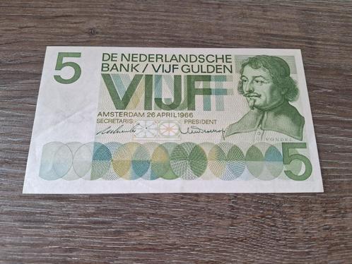 Prachtig+ biljet 5 gulden Vondel I, 1966, Postzegels en Munten, Bankbiljetten | Nederland, 5 gulden, Ophalen of Verzenden