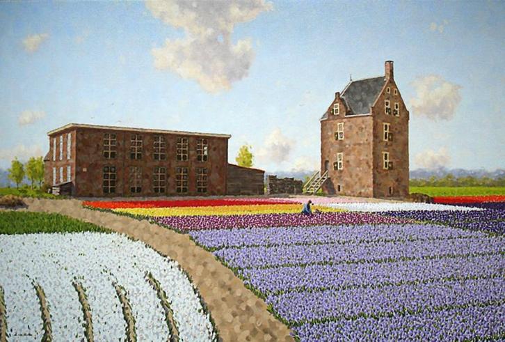 Schilderijen van bloembollenvelden, stads- en dorpsgezichten, Antiek en Kunst, Kunst | Schilderijen | Klassiek, Ophalen of Verzenden