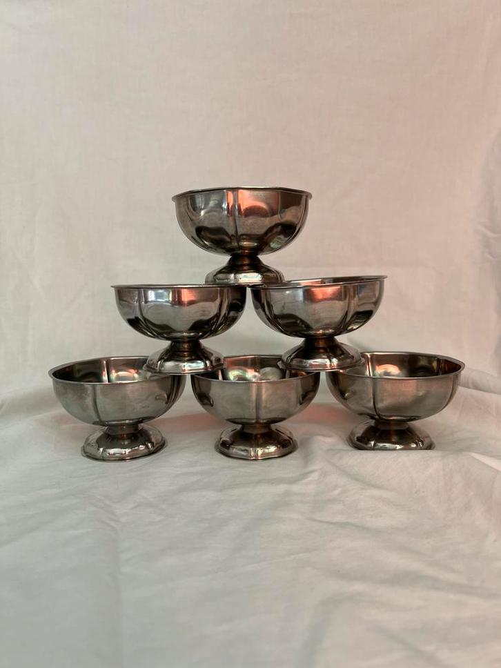 Vintage Franse RVS ijscoupes | inox dessert coupes | retro, Huis en Inrichting, Keuken | Servies, Overige typen, Overige stijlen