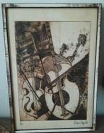 genummerd en gesigneerd schilderij met muziekinstrument, Ophalen of Verzenden
