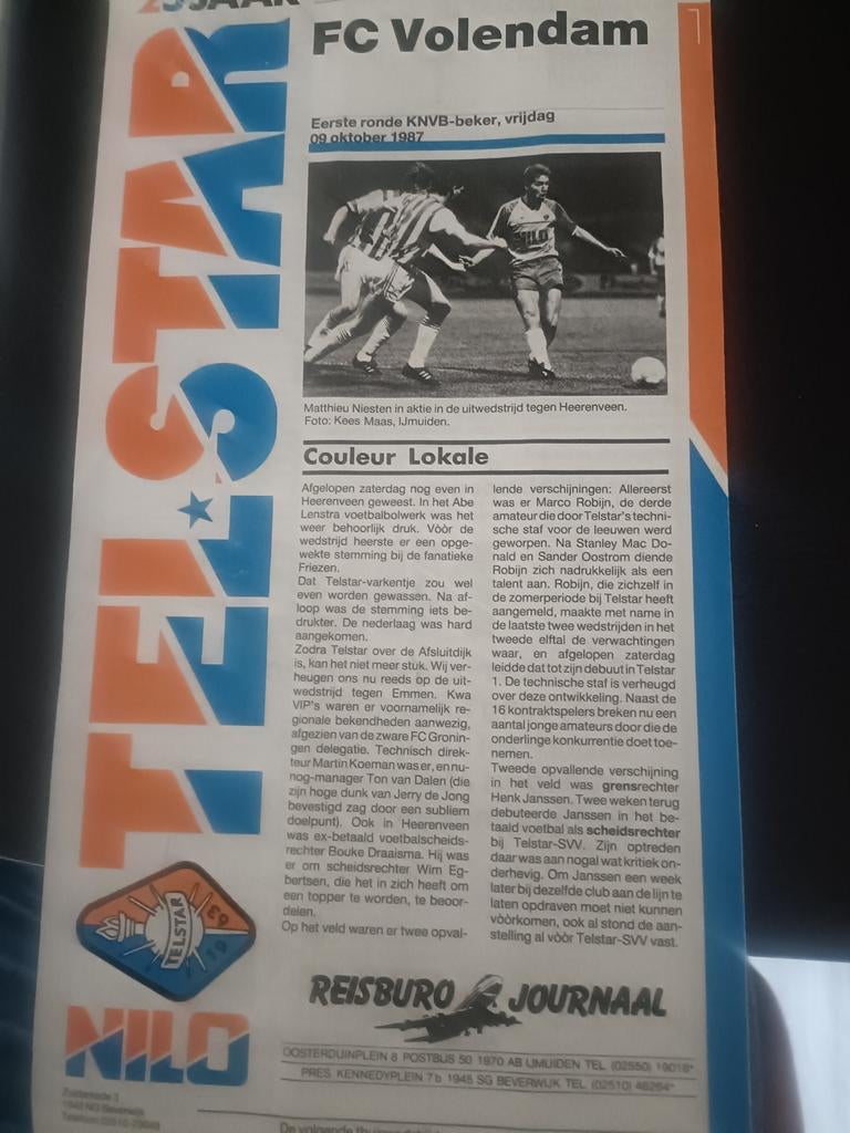 Telstar - FC Volendam programma boekje., Verzamelen, Sportartikelen en Voetbal, Ophalen of Verzenden, Overige binnenlandse clubs