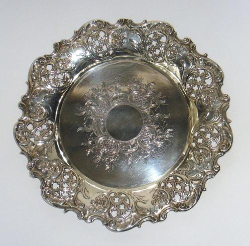 Antiek zilveren ajourbewerkte schaal/flessenhouder Duitsland, Antiek en Kunst, Antiek | Goud en Zilver, Zilver, Ophalen of Verzenden