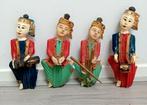 4 houten Birmese muzikanten antiek houtsnijwerk, Antiek en Kunst, Ophalen of Verzenden