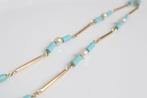 14 Karaat Gouden Parel Ketting Met Turquoise Edelstenen, Ophalen of Verzenden, Zo goed als nieuw, Met edelsteen, Goud