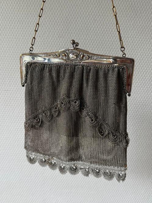 Antieke Alpaca Verzilverde Beugeltas, Maliënkolder, Zeeuws, Sieraden, Tassen en Uiterlijk, Antieke sieraden, Overige materialen