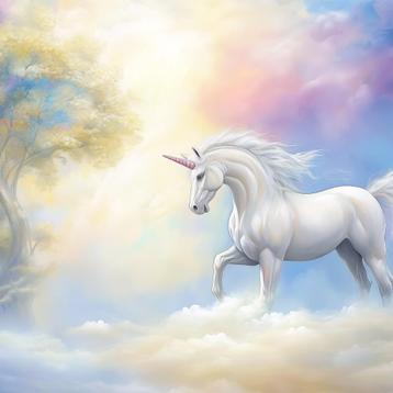 Witte Eenhoorn fotobehang In de wolken, Kinderkamer beschikbaar voor biedingen