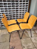 Set van 4 vintage schoolstoelen, Huis en Inrichting, Stoelen, Ophalen, Gebruikt, Bruin, Vintage