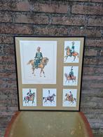 Ingekaderde prenten soldaten op paard 1800 brocante vintage, Ophalen