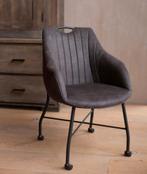 6 Eetkamerstoelen op wieltjes | cowboy leer, Ophalen, Leer, Zo goed als nieuw, Grijs