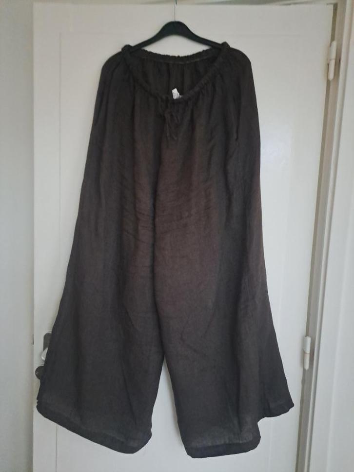 Heerlijke wijde bruine linnen broek (valt als 44/46/XXL), Kleding | Dames, Broeken en Pantalons, Zo goed als nieuw, Bruin, Lang