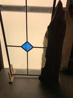Glas-in-loodraam met Blauw Accent en uniek stuk hout, Ophalen