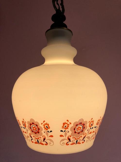 Originele "bloemen" hanglamp uit de 60s, vintage design, Huis en Inrichting, Lampen | Hanglampen, Zo goed als nieuw, Glas, Metaal