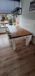 Leuke massieve eetkamer tafel + bank, Ophalen, Gebruikt, 50 tot 100 cm, Landelijk