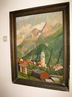 Frans de Groen "Alpendorp met kerktoren" olieverf op jute 19, Antiek en Kunst, Kunst | Schilderijen | Klassiek, Ophalen of Verzenden