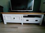Witte tv kast met houten bovenblad, Huis en Inrichting, Ophalen, Gebruikt, 100 tot 150 cm, Minder dan 100 cm
