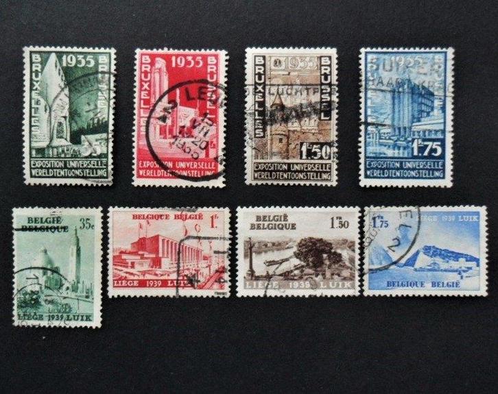 België : 2 series Wereldtenstoonstelling uit 1935 en 1939, Postzegels en Munten, Postzegels | Europa | België, Gestempeld, Ophalen of Verzenden
