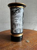 Vintage Hollohaza vaas – zwart-wit zondecor met goudrand, Antiek en Kunst, Antiek | Vazen, Ophalen of Verzenden