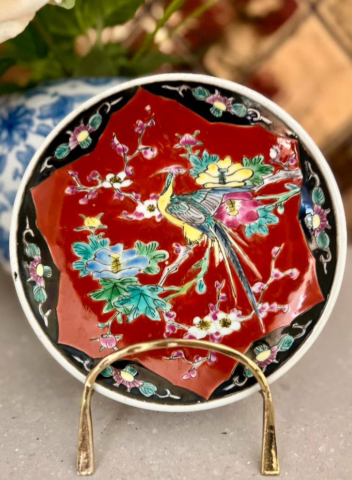 Prachtig Japans porseleinen bord met vogel, Antiek en Kunst, Antiek | Porselein, Ophalen of Verzenden