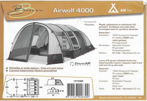 Bardani Airwolf 4000 AirLine, Caravans en Kamperen, Tenten, tot en met 5, Zo goed als nieuw, Ophalen