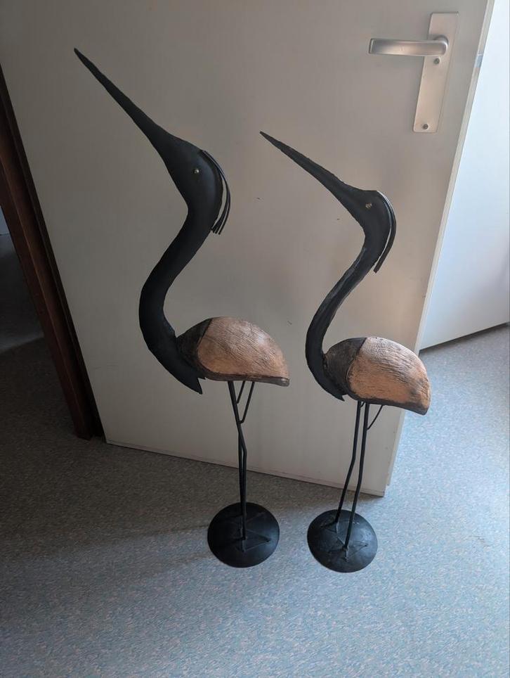 Handgemaakte reigers van hout en metaal - decoratie, Antiek en Kunst, Kunst | Designobjecten, Ophalen