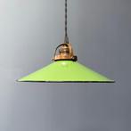 Groen emaille hanglamp met messing armatuur oud antiek, Antiek, Gebruikt, -, -