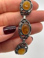 A489 Prachtige zilveren barnsteen armband, Sieraden, Tassen en Uiterlijk, Antieke sieraden, Ophalen of Verzenden, Zilver, Armband
