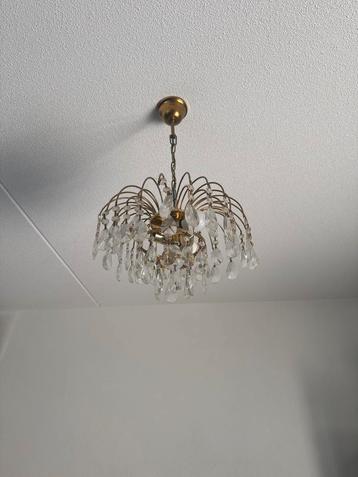 Vintage Messing Kroonluchter met Kristallen beschikbaar voor biedingen