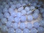 Lavendelkleurig chalcedoon collier en paar oorhangers &&&, Ophalen, Blauw, Zo goed als nieuw, Steen of Mineraal