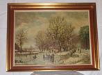Schilderij Winterlandschap met Schaatsers, Antiek en Kunst, Ophalen of Verzenden