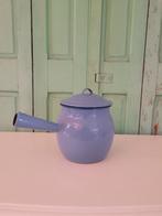 BLAUWE FRANS BROCANTE EMAILLE STEELPAN MET DEKSEL., Ophalen of Verzenden
