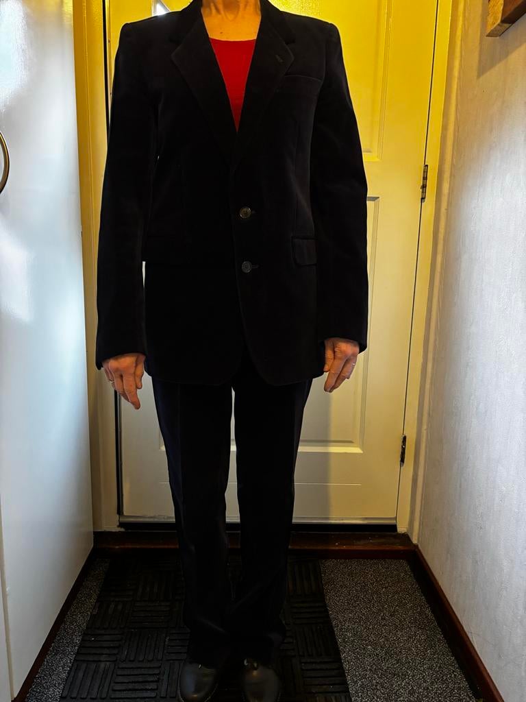 2-Delig Heren kostuum donkerblauw fluweel, Ophalen of Verzenden, Zo goed als nieuw, Maat 48/50 (M), Blauw