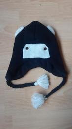 Winter muts / zwart wit wintermuts kind / oogjes en oortjes, 134 t/m 140, Jongen of Meisje, Ophalen of Verzenden, Zo goed als nieuw
