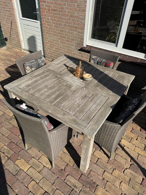 Tuinset, Tuin en Terras, Tuinsets en Loungesets, Gebruikt, Tuinset, Wicker, 4 zitplaatsen, Stoel, Ophalen